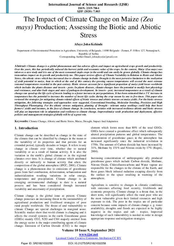 (PDF) The Impact of Climate Change on Maize (Zea mays) Production ...