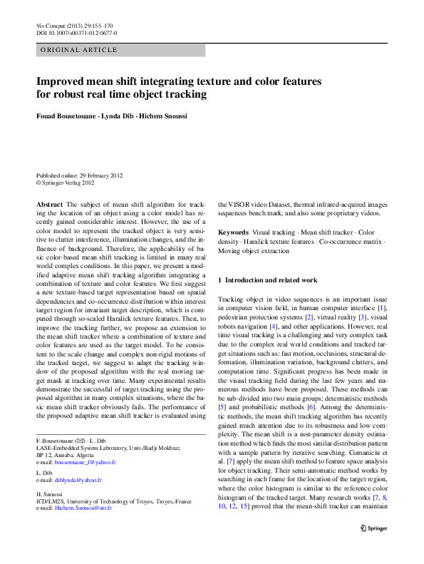 (PDF) Improved mean shift integrating texture and color features for ...