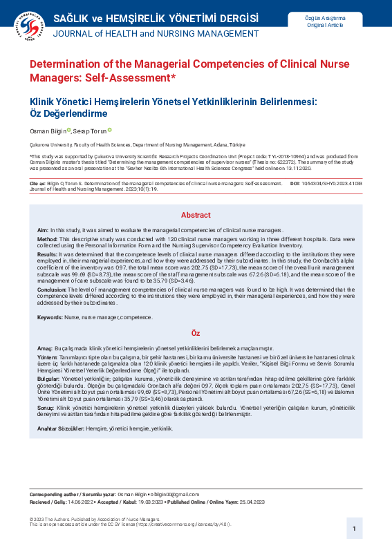 (PDF) Determination of the Managerial Competencies of Clinical Nurse ...