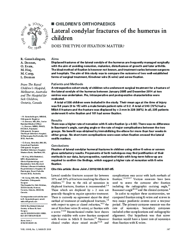 (PDF) Lateral Condylar Fractures of the Humerus in Children | asif ...