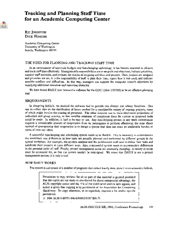 (PDF) Tracking and planning staff time for an academic computing center