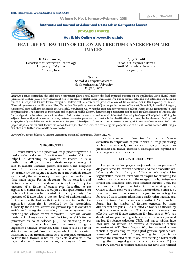 (PDF) Feature Extraction of Colon and Rectum Cancer from Mri Images