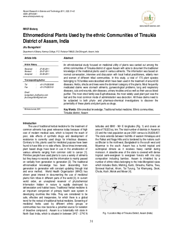 (PDF) Ethnomedicinal Plants Used by the ethnic Communities of Tinsukia ...