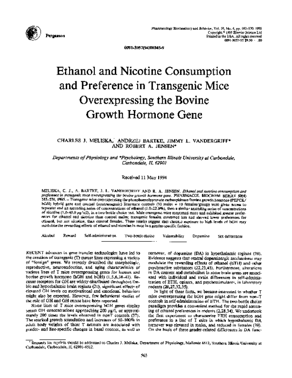 (PDF) Ethanol and nicotine consumption and preference in transgenic ...