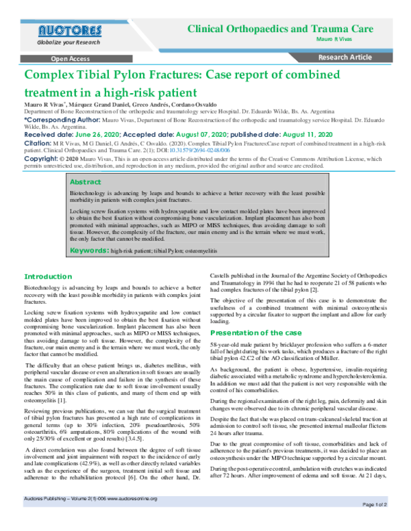 (PDF) Complex Tibial Pylon Fractures:Case report of combined treatment ...