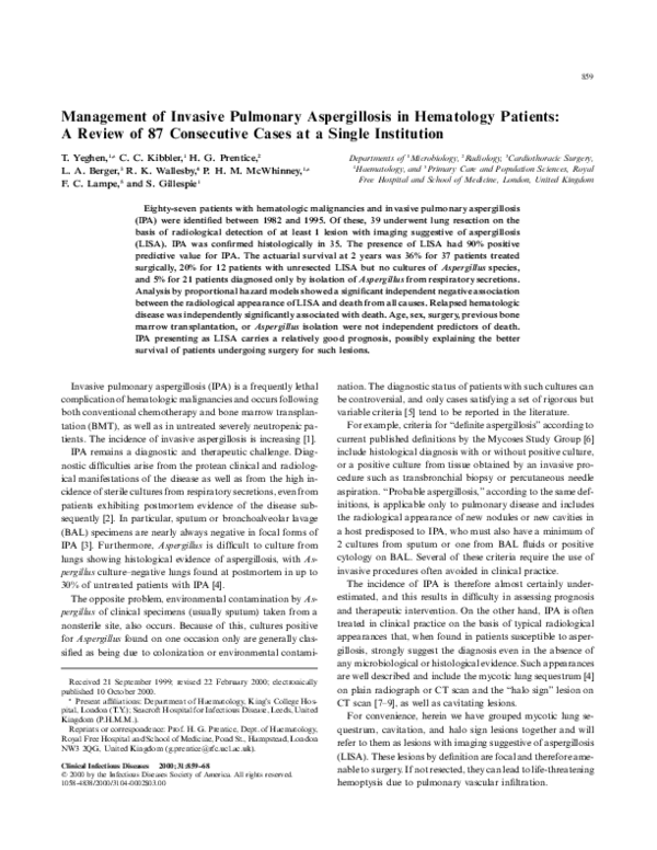 (PDF) Management of Invasive Pulmonary Aspergillosis in Hematology ...
