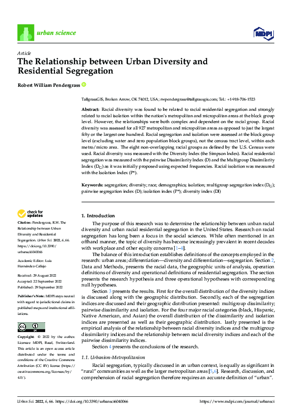 (PDF) The Relationship between Urban Diversity and Residential Segregation