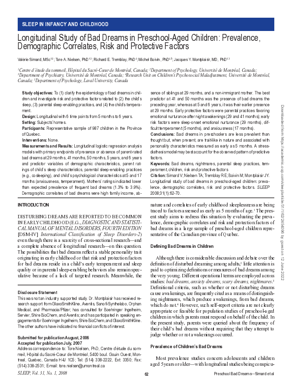 (PDF) Longitudinal Study of Bad Dreams in Preschool-Aged Children ...
