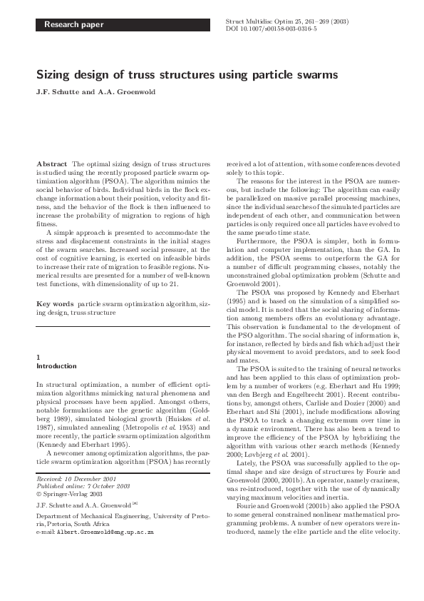 (PDF) Sizing design of truss structures using particle swarms