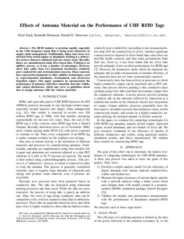 (PDF) Effects of Antenna Material on the Performance of UHF RFID Tags