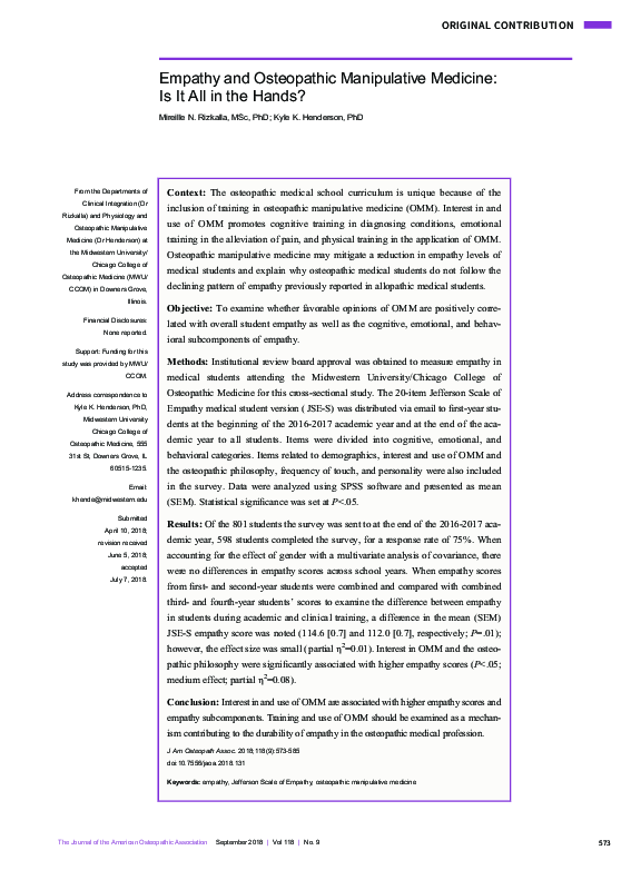 (PDF) Empathy and Osteopathic Manipulative Medicine: Is It All in the ...