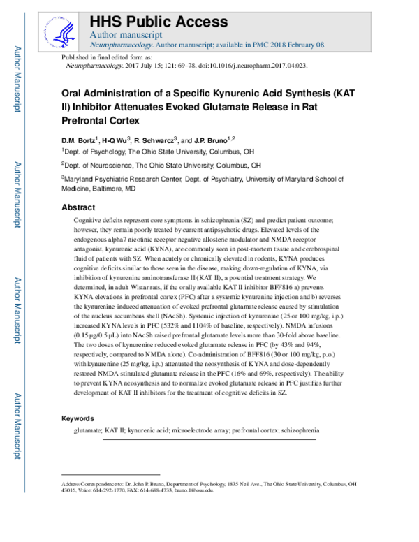 (PDF) Oral administration of a specific kynurenic acid synthesis (KAT ...