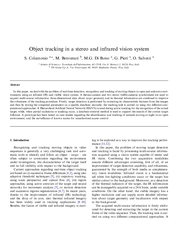 (PDF) Object tracking in a stereo and infrared vision system