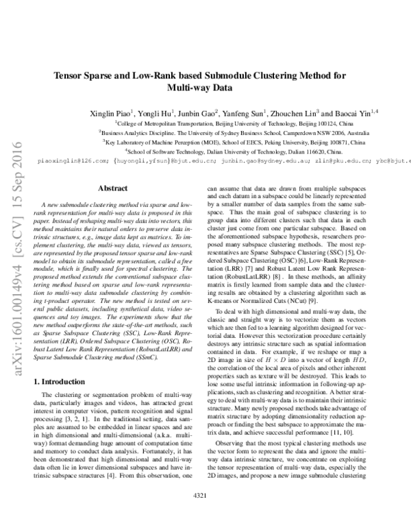 (PDF) Tensor Sparse and Low-Rank based Submodule Clustering Method for ...