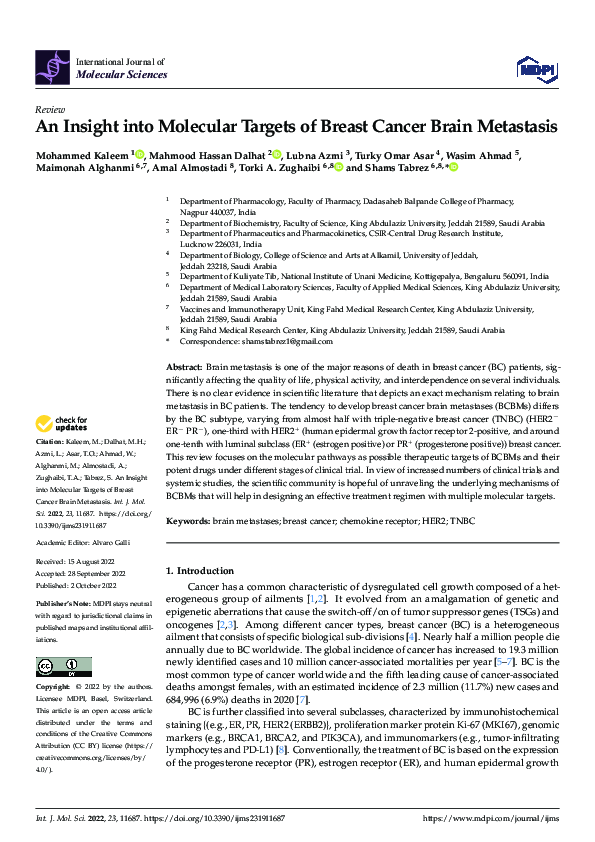 (PDF) An Insight into Molecular Targets of Breast Cancer Brain Metastasis