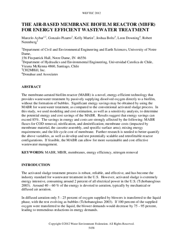 (PDF) The Air-based Membrane Biofilm Reactor (MBfR) For Energy ...