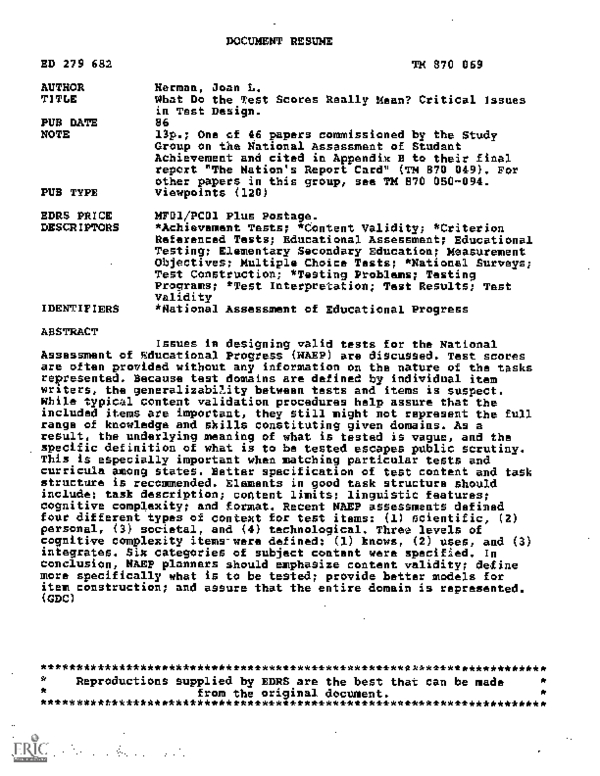 (PDF) What Do the Test Scores Really Mean? Critical Issues in Test Design