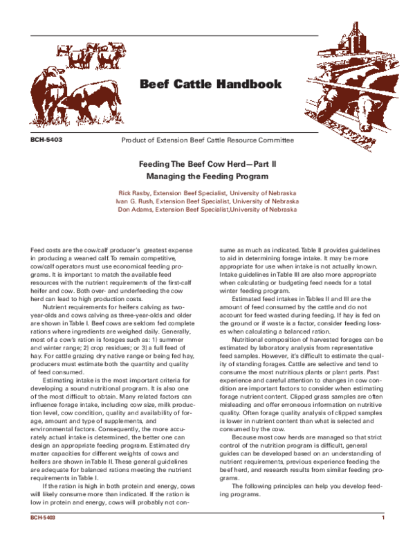 (PDF) G95-1262 Feeding The Beef Cow Herd--Part II Managing the Feeding ...