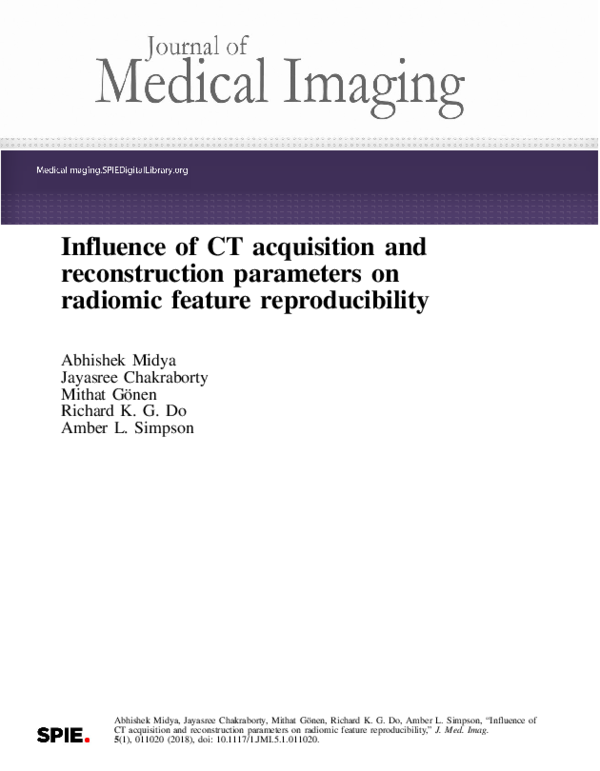 (PDF) Influence of CT acquisition and reconstruction parameters on ...