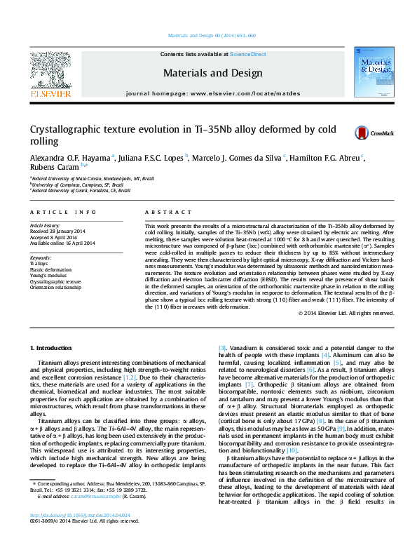 (PDF) Crystallographic texture evolution in Ti–35Nb alloy deformed by ...