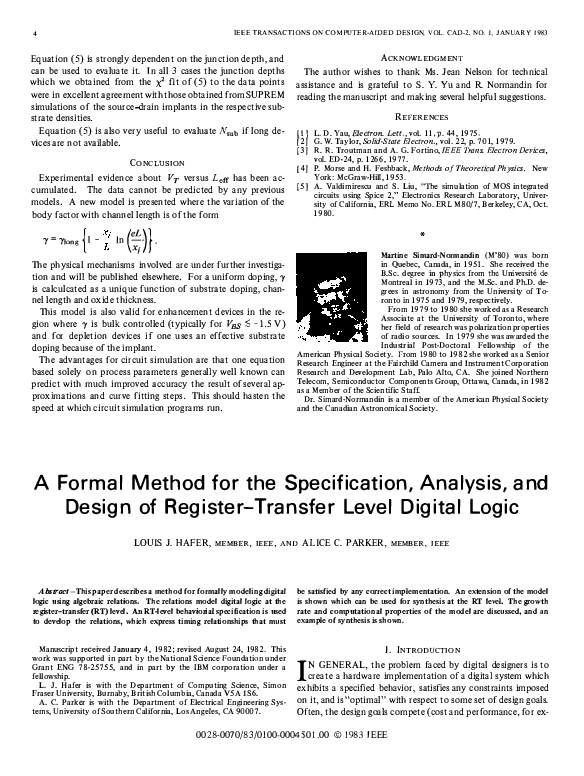 (PDF) A Formal Method for the Specification, Analysis, and Design of ...