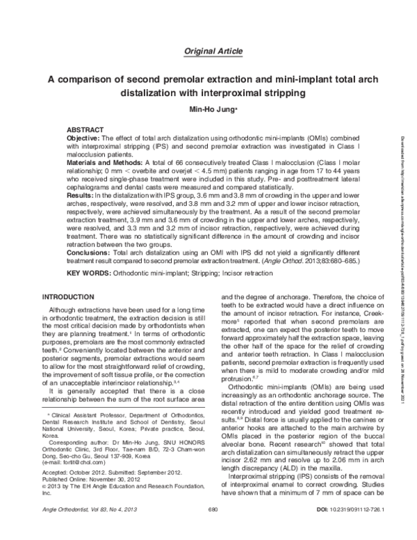 (PDF) A comparison of second premolar extraction and mini-implant total ...