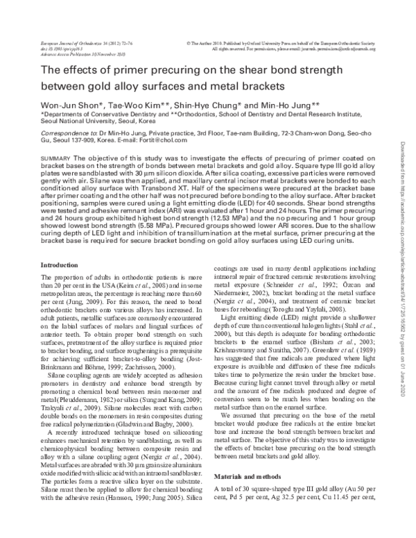 (PDF) The effects of primer precuring on the shear bond strength ...