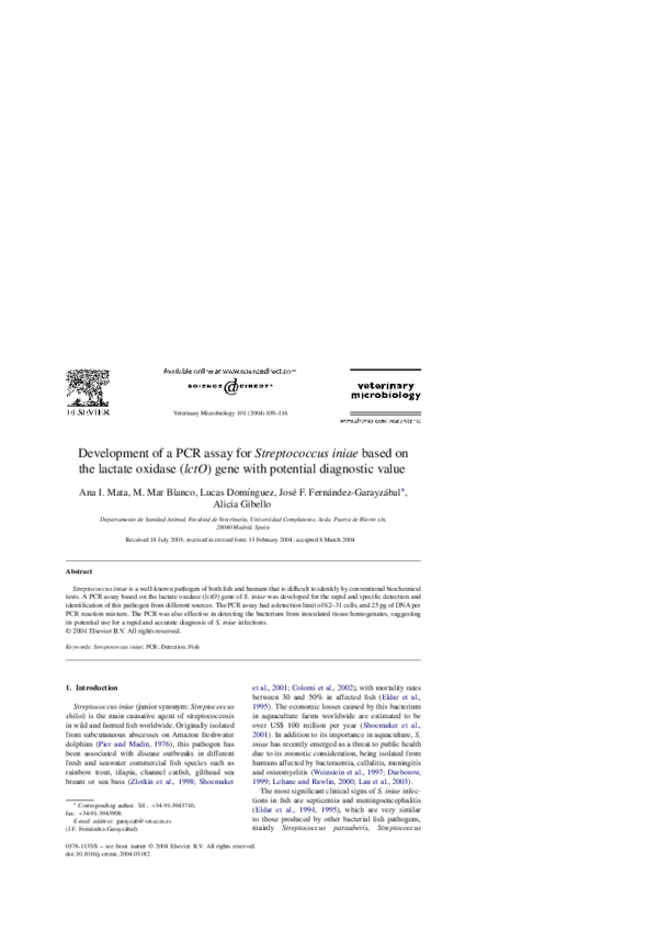 (PDF) Development of a PCR assay for Streptococcus iniae based on the ...