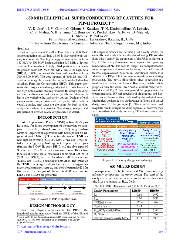 (PDF) 650 MHz Elliptical Superconducting RF Cavities for PIP-II Project