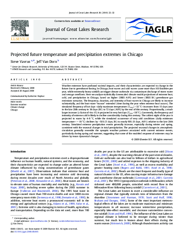 (PDF) Projected future temperature and precipitation extremes in Chicago