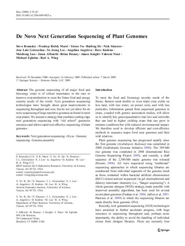 (PDF) De Novo Next Generation Sequencing of Plant Genomes