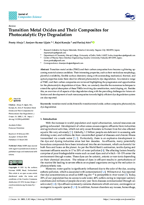 (PDF) Transition Metal Oxides and Their Composites for Photocatalytic ...