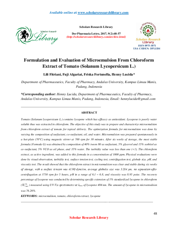 (PDF) Formulation and Evaluation of Microemulsion From ...