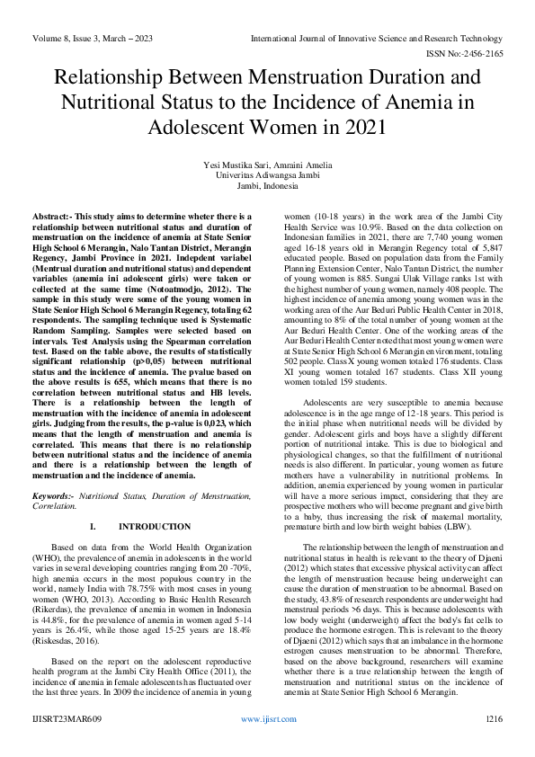 (PDF) Relationship Between Menstruation Duration and Nutritional Status ...