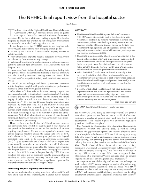 (PDF) The NHHRC final report: view from the hospital sector