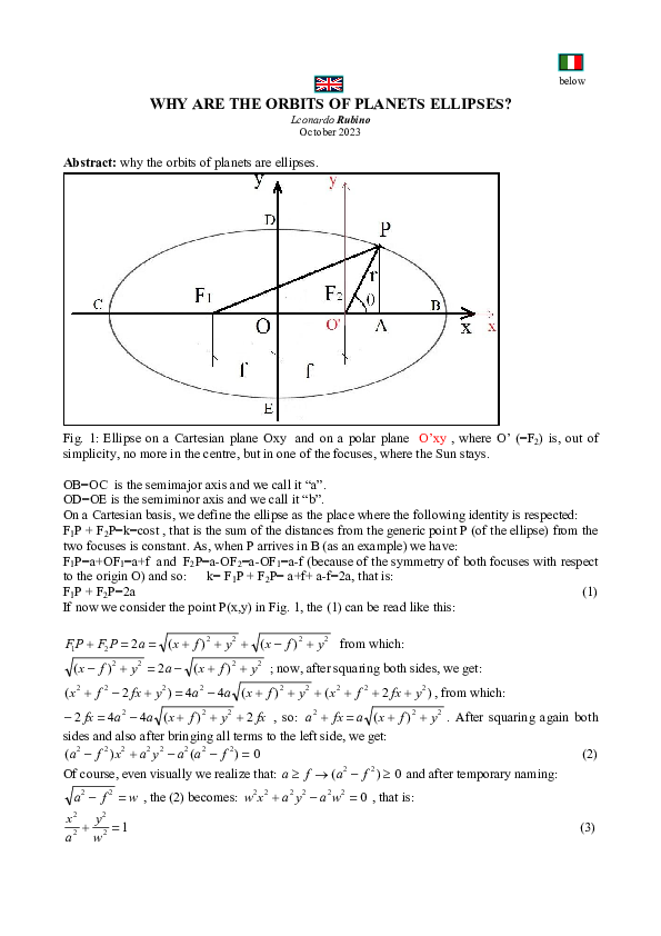 (PDF) WHY ARE THE ORBITS OF PLANETS ELLIPSES-ENG+ITA