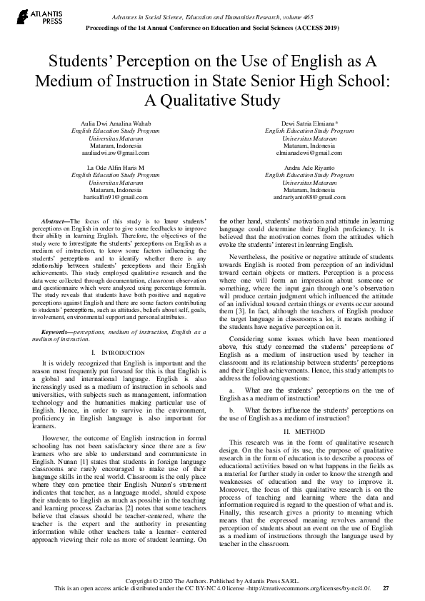 (PDF) Students’ Perception on the Use of English as A Medium of ...