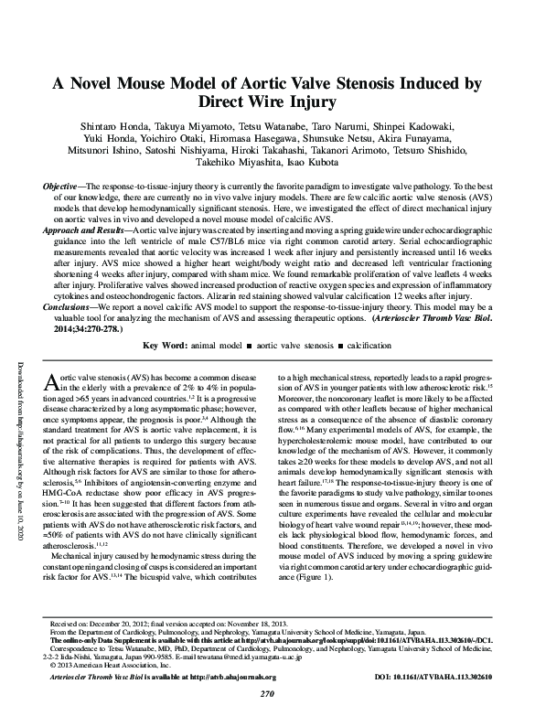 (PDF) A Novel Mouse Model of Aortic Valve Stenosis Induced by Direct ...