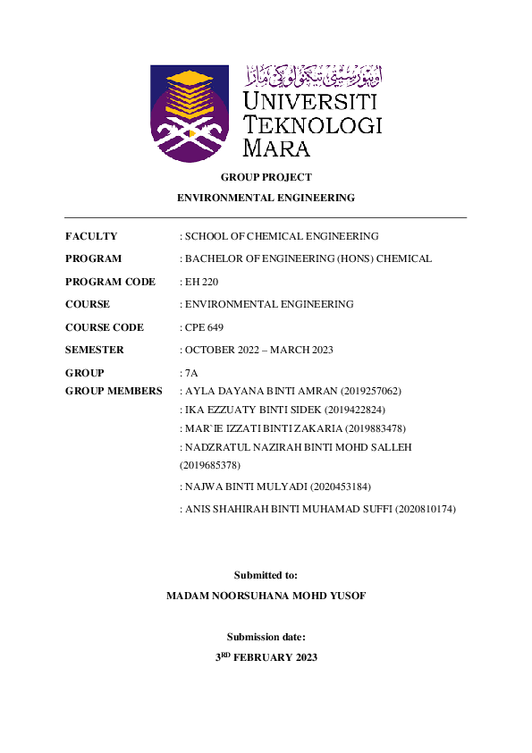 (PDF) CPE649 Environmental Engineering - Assignment 3 (Group Project)