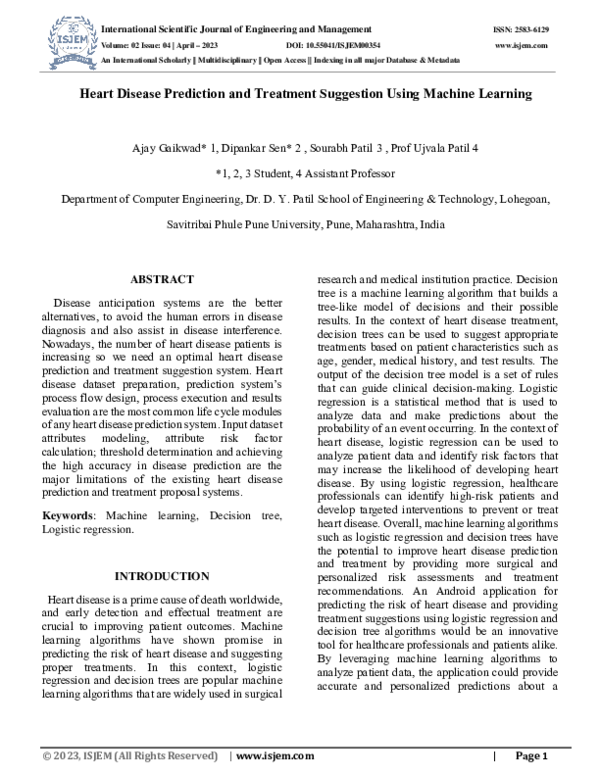 (PDF) Heart Disease Prediction and Treatment Suggestion Using Machine ...