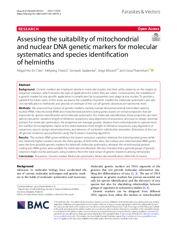 (PDF) Assessing the suitability of mitochondrial and nuclear DNA ...