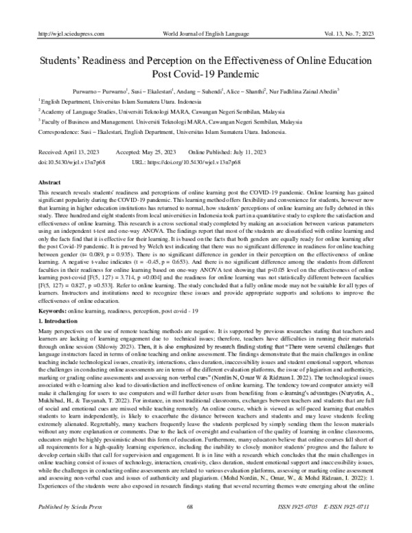 (PDF) Students’ Readiness and Perception on the Effectiveness of Online ...