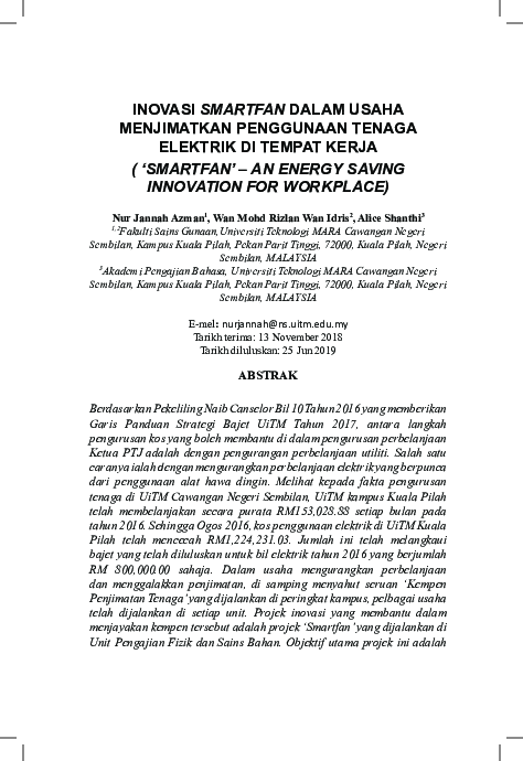 (PDF) Inovasi Smartfan dalam usaha menjimatkan penggunaan tenaga ...