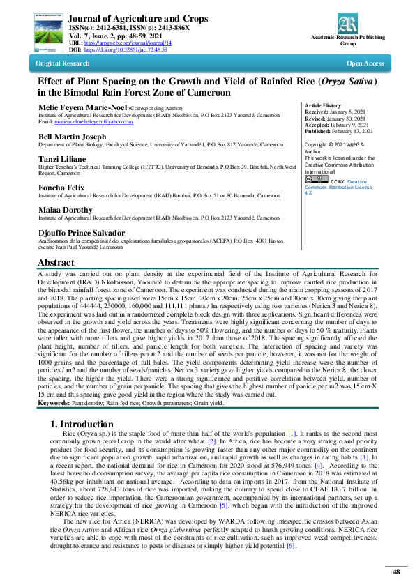 (PDF) Effect of Plant Spacing on the Growth and Yield of Rainfed Rice ...