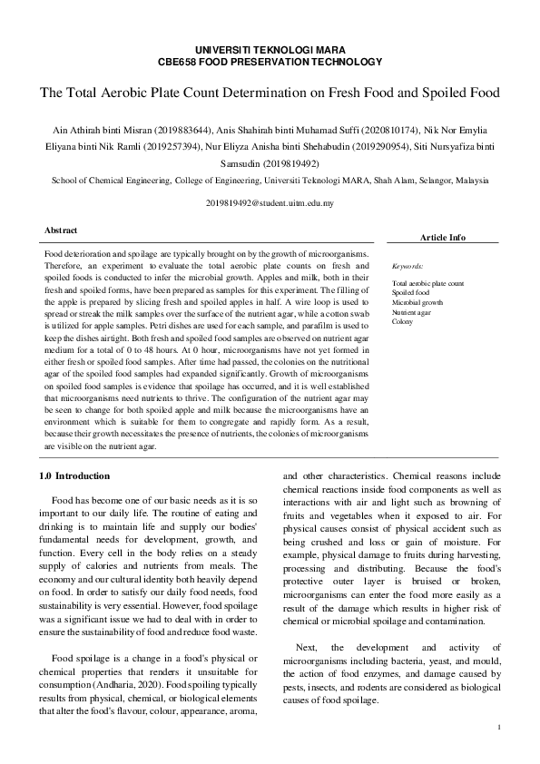 (PDF) CBE658 Food Preservation Technology - The Total Aerobic Plate ...