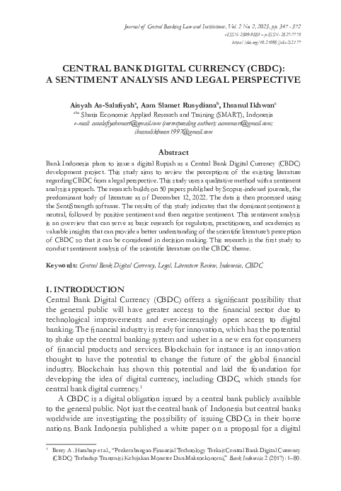 (PDF) Central Bank Digital Currency (CBDC): A Sentiment Analysis and ...