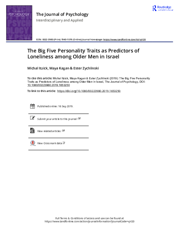 (PDF) The Big Five Personality Traits as Predictors of Loneliness among ...