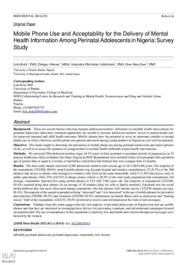 (PDF) Mobile Phone Use and Acceptability for the Delivery of Mental ...
