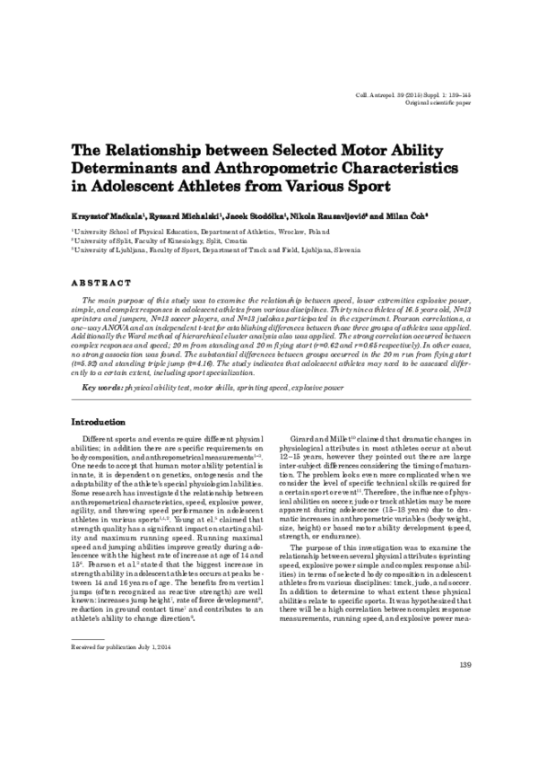 (PDF) The Relationship between Selected Motor Ability Determinants and ...