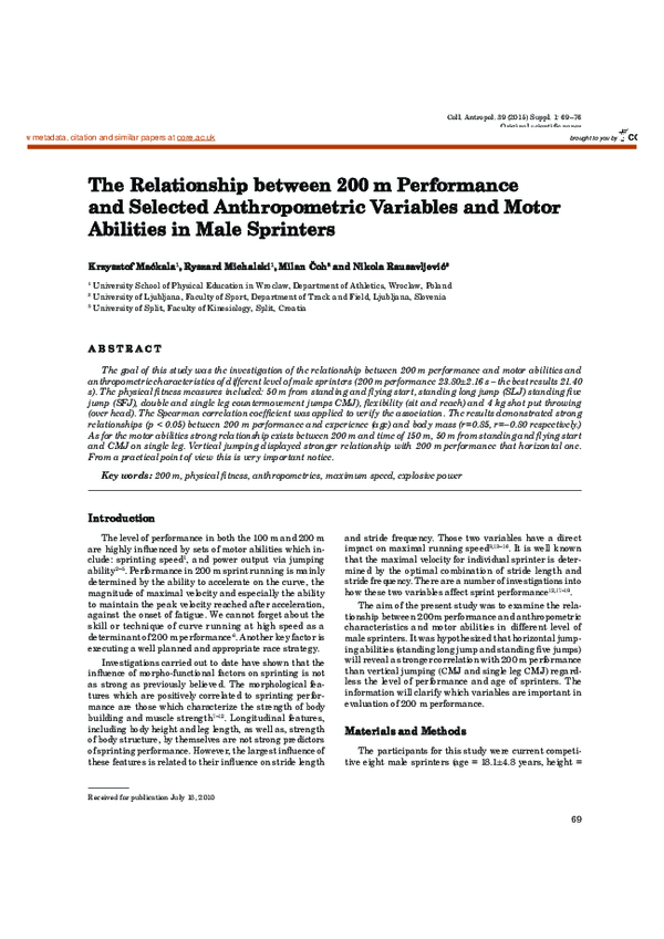 (PDF) The Relationship between 200 m Performance and Selected ...